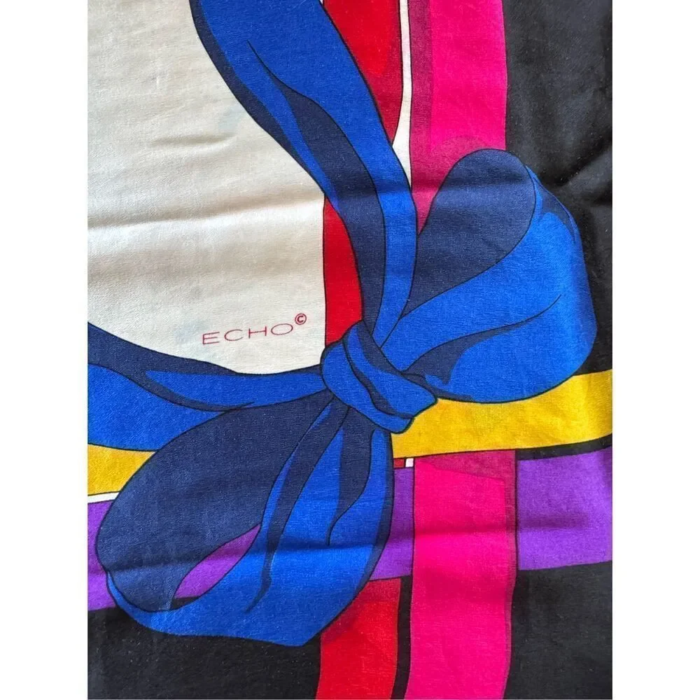 Echo Vintage 80’s handkerchief silky satin ribbon square large neck scarf